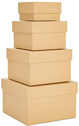 Stockroom Plus Quadratische Nistkästen mit Deckel, Kraftpapier, Braun, Pappe, 4 Stück, 16,5–8,9 cm – Geschenkboxen aus Karton für Geschenke und Gastgeschenke