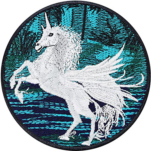 ALIHORN Einhorn Pegasus Pferd Aufnäher/Aufkleber gestickt Geburtstag Deko Aufbügler Jeans Flicken Unicorn Patch Applikation Kinder Mädchen Geschenk für Kostüm/Kinderucksack | 80x80mm