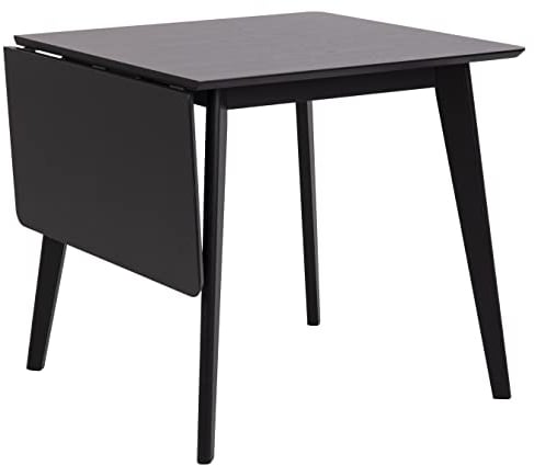 AC Design Furniture Roxanne Esstisch Schwarz für 4 Personen, Ausziehbarer Küchentisch Schwarz, Moderner Retro-Stil fürs Esszimmer, Esstisch eckig, B: 80 x T: 80 x H: 76 cm