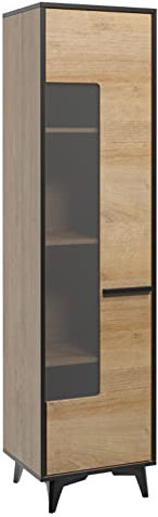 All4All Wohnzimmer Möbel Set Frida Riviera Eiche Vitrine Kommode Schrank Loft Stil 27 (Vitrine W1D)
