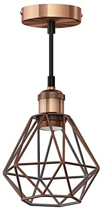 ledscom.de Vintage Pendelleuchte RETRA, bronze, E27 Fassung, Käfig-Schirm, bronze