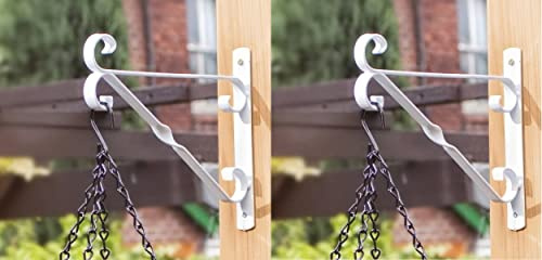 Shop4allsorts Set Of 2 White Hanging Basket Bracket 10 Inch 25cm Metal Flower Basket Support Hook