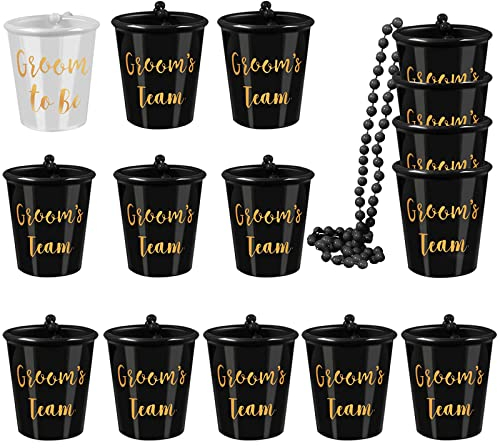 SAMSYOKI 15 Stück Bräutigam Schnapsgläser mit Kette Männer Team Schnapsglas Halskette Shotgläser Becher zum Umhängen JGA Accessoires für Junggesellinnenabschied Party Hochzeit Dekoration