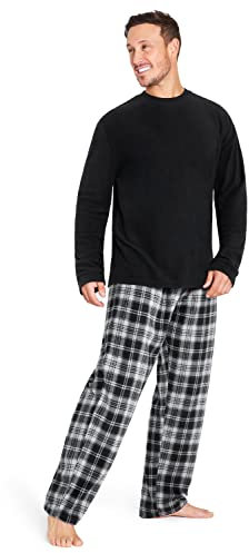 CityComfort Pijama Hombre Invierno, Pijama Forro Polar 2 Piezas de Manga Larga (L, Negro Cuadros)