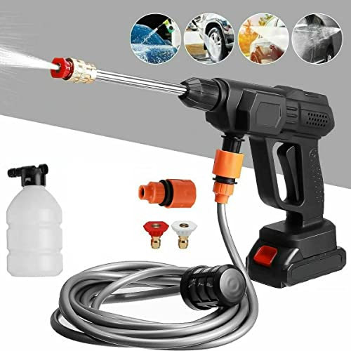 SLS SHOP Idropulitrice Ad Alta Pressione,48V A Batteria Ricaricabile Con Accessori - Tubo 5m,Per La Pulizia Di Auto,Recinzioni,Giardino,Patio,Piscina
