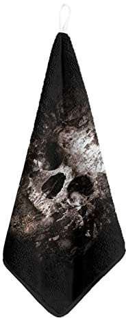 Kuiaobaty 4 Stück Handtuch, schwarz, Gothic-Totenkopf-Druck, Geschirrtuch, Küchendekoration, kleines hängendes Handtuch für Badezimmer, quadratisches Handtuch, Multipack (2 Stück)