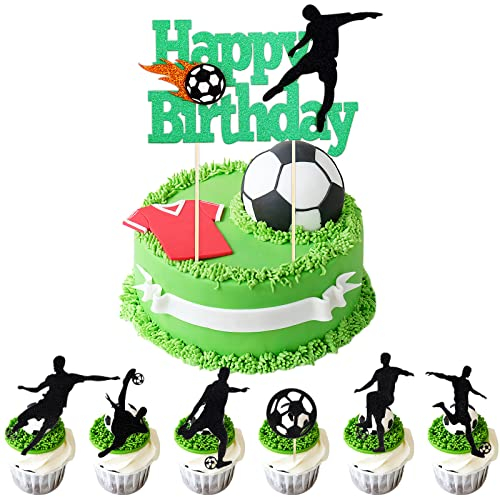 7 Pieces Football Cake Topper, Happy Birthday Football Cake Decorations Soccer Cake Topper Decorations for Boys Birthday Decorations Sports Themed Party Decorations Supplies