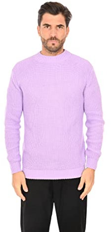 Maglione Uomo Invernale Pullover in Lana Slim Fit Made in Italy (S, Lilla)