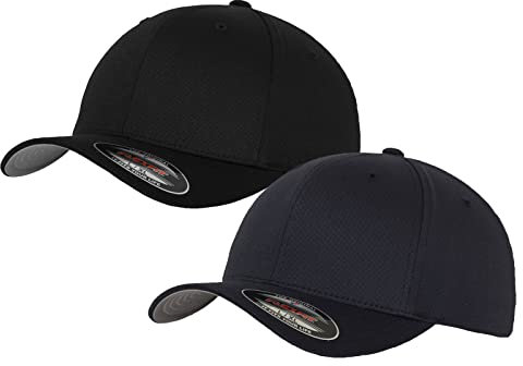 2er Flexfit Unisex Wooly Combed Cap Baseball Caps graue Unterseite S M L XL XXL Basecap Mütze, XS/S, 1x Schwarz + 1x Dark Navy + 1x HL-Kauf Notizblock