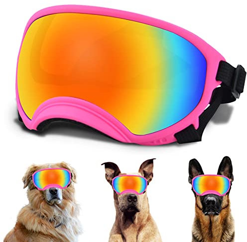 Große Hunde-Sonnenbrille mit verstellbarem Riemen, UV-Schutz, Winddicht, geeignet für mittelgroße und große Hunde, Augenschutz, weiche Hundebrille