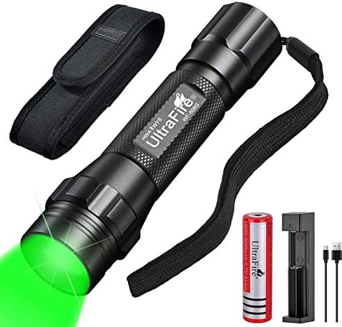 ULTRAFIRE Green Light Torch Single Mode LED Green Torch for Night Vision, 520-530nm Zoomable Red Light for Hunting, Small Green Flashlight for Hog Coyote Night Hunting, WF-508G