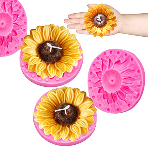 Wehous 2 moldes de silicona grandes de girasol, moldes de silicona de flores 3D para decoración de pasteles de chocolate y fondant, moldes de arcilla polimérica para manualidades hechas a mano