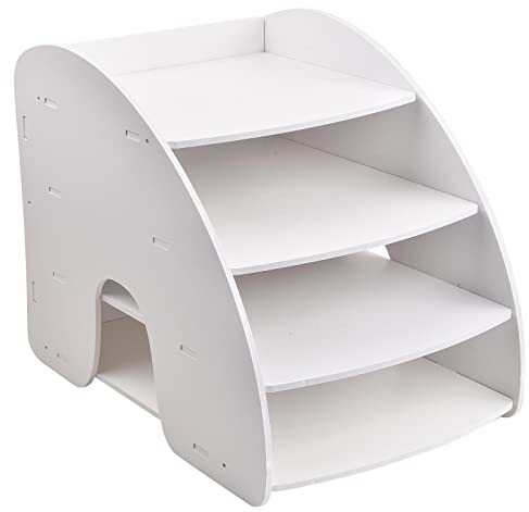 Schreibtisch Organizer Ablage aus Holz, Briefablage Desktop-Aktenhalter, A4 Papiersortierer Dokumentenhalter, 4 Etagen Büro Aktenaufbewahrung fü Schule Zuhause, 34 x 24,5 x 27 cm (Weiss)