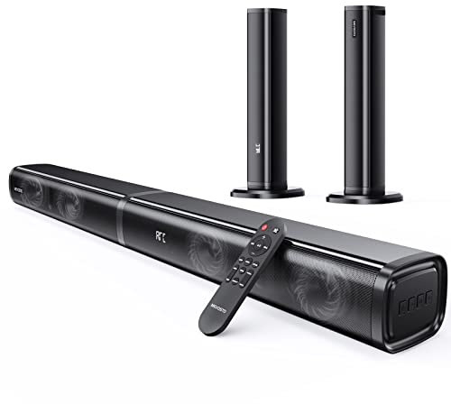 MEVOSTO Soundbar für TV Geräte 2.2 Kanal Abnehmbare 2-in-1-Soundbar mit Integriertem Dualen Subwoofer Höhen & Bässe Einstellbar ARC/Optisch/AUX/BT 5.0 Wandmontage-80cm