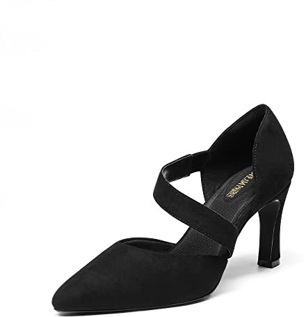 DREAM PAIRS Women's High Heels Pumps Dress Closed Pointed Toe Comfortable D'Orsay Pumps Shoes for Wedding Dancing SDPU2350W,Size 5,Black-Suede,SDPU2350W