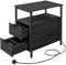 VASAGLE Slim Side Table with Charging Station, Narrow End Table with 2 Drawers, Bedside Table with Storage, for Living Room, Bedroom, Charcoal Grey and Classic Black LET326B22