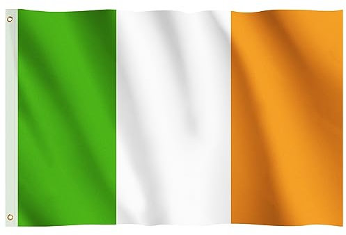 Irish Flag, Hianjoo Ireland Flag 5ft x 3ft with Eyelets Coronation, Vivid Color Fade Proof Polyester Canvas Header Double Stitched St. Patrick's Day Rugby Football Party Decoration 90 * 150CM
