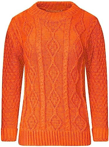 AJFASHION Women Jumpers New Ladies Long Sleeve Chunky Cable Knitted Jumper Crew Neck Winter Sweater Top UK Size 8-22 Orange