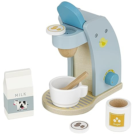 Baroni Toys Set Macchina da Caffè In Legno Montessori, Gioco per la Preparazione del Caffè, Accessori Cucina per Bambini dai 3 ai 7 Anni, 17x10x17 cm