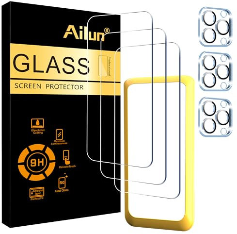 Ailun 3 Pack Screen Protector for iPhone 15 Pro [6.1 inch] + 3 Pack Camera Lens Protector with Installation Frame,Case Friendly Tempered Glass Film,[9H Hardness] - HD
