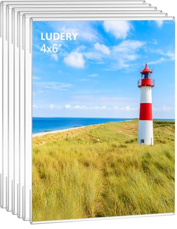 Ludery Acrylic Picture Frames 4x6, 4x6 Picture Frame, Set of 6 Clear Acrylic Photo Picture Frames, Wall Mounting Frame Display Pictures for Home,School,office