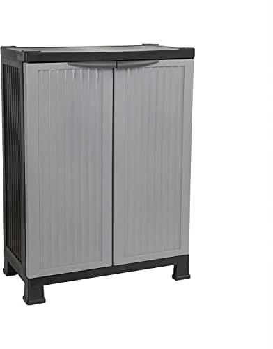 THINIA HOME - Armario de Resina Bajo Almacenaje, Uso Exterior e Interior, Jardín y Terraza, 1 Balda, 2 Puertas, Dimensiones 39x68x92cm (Largo x Ancho x Alto), Color Gris o Negro