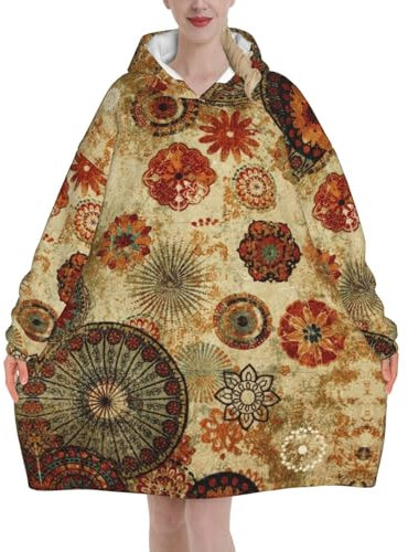 Jmorco Medallion Multi-Decken-Hoodie für Damen und Herren, übergroßer Sherpa-Kapuzenpullover, tragbarer Kapuzenpullover, Sweatshirt, Decke, 320 g, Flanell-Decke, Medaillon Multi, XL/XXL