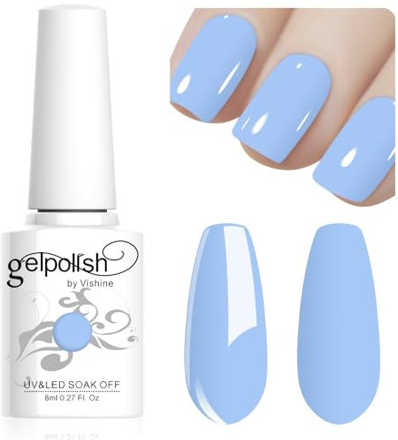 Vishine 8ml Pastel Gel Nail Polish Macaroon Blue Gel Polish Soft Bright Colors Long-Lasting Soak Off Nail Art Manicure Salon at Home, L208