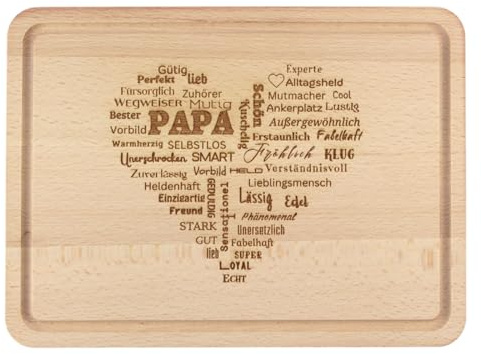 Herz für Papa - Premium Schneidebrett, 30x20 cm mit lieben Worte für Vati - Brettchen zum Vatertag, Geburtstag, Küchenbrett, Holz Schneidebrett als Geschenkidee für den besten Vater
