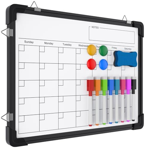 Kwznob Abwischbar Kalender Whiteboard für Wand, 30x40 cm Magnetisch White Board (Schwarz)