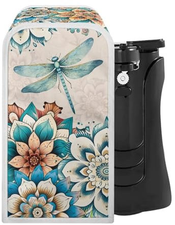 ZOUTAIRONG Showy Dragonfly Flower Electric Can Opener Dust Cover, Green, Polyester, Automatic, Electric Opener, Can Opener, Multicolor, Home Decor