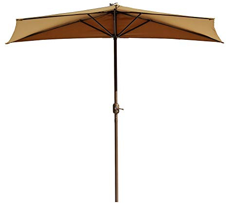 KLLJHB Regenschirme Khaki, halber Sonnenschirm, Wand für Garten, Terrasse, Balkon, kleine Terrasse, halbrund, kreisförmig mit Kurbel, 2,7 m (Khaki 9 Fuß/270 cm) (Khaki 9 Fuß/270 cm)