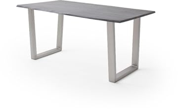möbelando Baumkantentisch >Calabria< in Akazie grau lackiert - 160x76,5x90 (BxHxT)