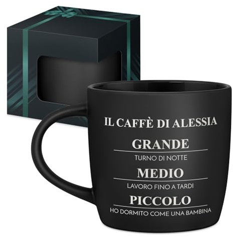 Maverton Tazza da caffè latte o tè in ceramica - 400 ml - Incisione personalizzata - Bicchiere con manico per bevande per Lei - Tazze da colazione per compleanno donna - Interno nero - Espresso