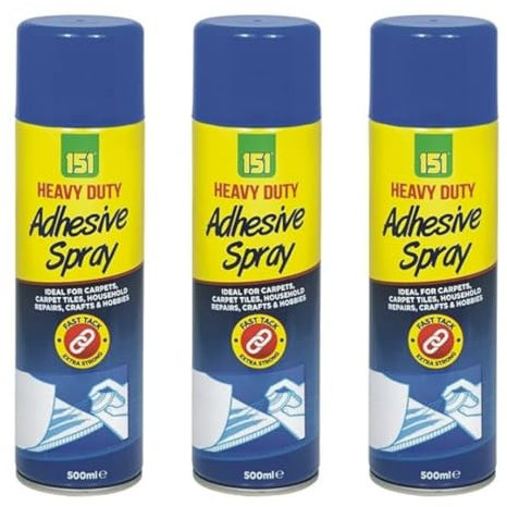 SOTL® 3X 151 Heavy Duty Adhesive Glue Can Aerosol Ideal For Carpets Tiles Household Repairs Crafts & Hobbies Quick Drying Extra Strong Glue Spray 500ml