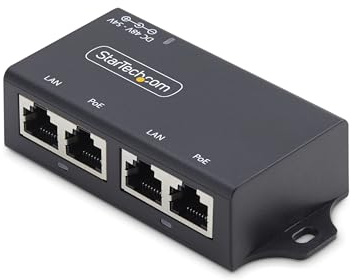 StarTech 2-Port PoE+ Injektor, PoE/PoE+ (802.3af/at) (AF221CE-POE-INJECTOR) | PoE+ 30W, Gigabit PoE Adapter, Wandmontage, ESD-Schutz Stufe 4, Stromversorgung