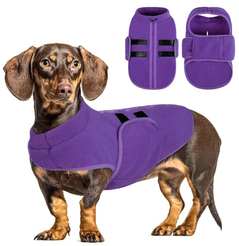 PUZAUKAL Hundepullover Fleece Weste Hundemäntel Winter Warmer Hundeweste für Kleine Hunde Weicher Fleece Hundejacke mit Geschirr Pullover für Mittel Großen Hund Katze-Lila(S)