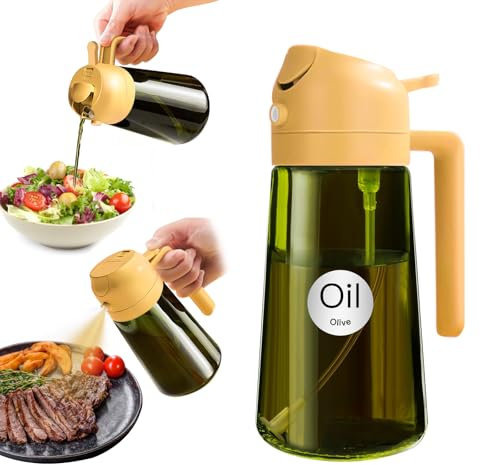 YARRAMATE 470 ml pulvérisateur d'huile foncé anti-lumière de cuisson 2 en 1 flacon de qualité alimentaire Bouteille en verre vert de pour la cuisine (orange)