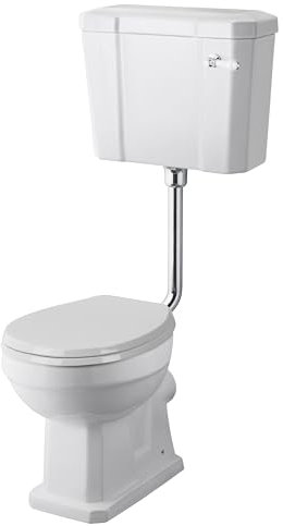 Balterley Comfort Height Toilet Pan, Low Level Cistern, Flush Pipe Kit & Round Soft Close Seat, Traditional Design WC Toilets for Bathrooms and Cloakroom - 370mm x 515mm x 466mm (Ceramic White)