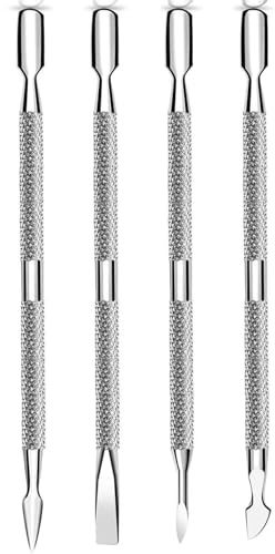 BOHUIMYI 4-Piece Stainless Steel Cuticle Pusher and Cutter Set | 2-in-1 stainless steel cuticle pusher cutter set for manicure pedicure, finger toe nails, home salon, easy to clean & carry