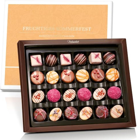 Pralinenbote Genussmanufaktur – Fruchtiges Sommerfest mit 24 handgefertigten Pralinen deutscher Chocolatiers, das exklusive Geschenk mit Frucht Pralinen