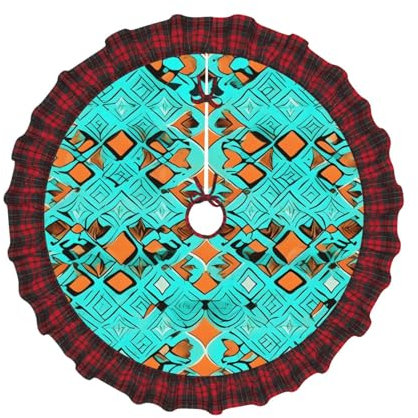 Tapete con estampado de maravillas turquesa para faldas de árbol de Navidad con decoraciones rústicas vintage para fiestas de Navidad