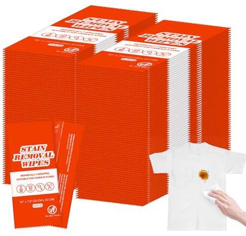 50 Pack Stain Remover Wet Wipes Bulk, Individual Wrapped Stain Remover Portable Travel Messy Eater Stain Removal Wipes Pocket Size for Clothing Fabric, Shoes, Wine, Fast Food (10 x 7.9 inch)