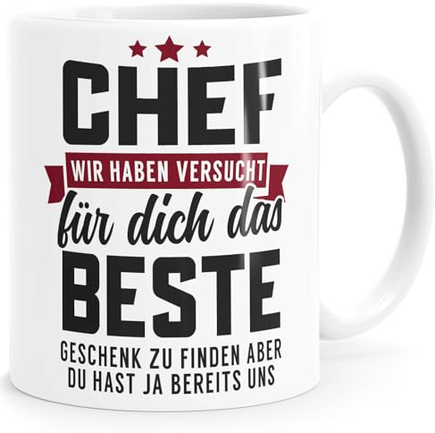MoonWorks® Kaffee-Tasse Spruch Chef Wir haben versucht das beste Geschenk für dich zu finden Kaffeebecher lustig Bürotasse Weiss-rot standard