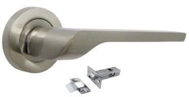 Modern Satin Nickel Lever on Rose Plate Door Handle UNO + Tubular Latch