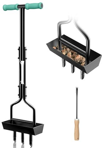 Lawn Aerator, EEIEER Lawn Woodpecker Aerating Fork Aerator for Lawn Hollow Spoon with Storage Tray Garden Tools, Lawn Aerator Scarifier Hand Lawn Fan for Compacted Soils Lawn Care