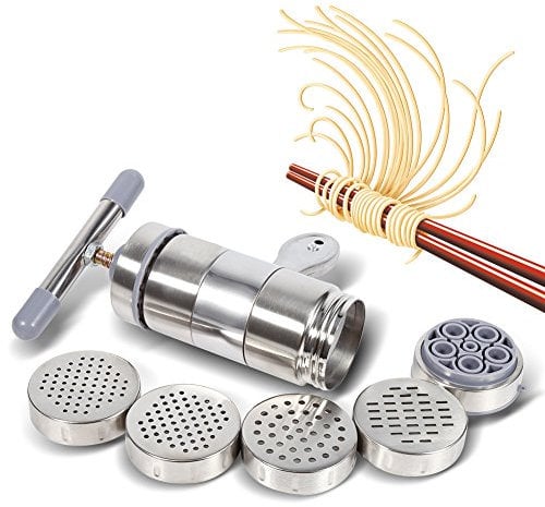 Stainless Steel Pasta Maker | 5 - in - 1 Noodle & Juice Press Machine | Manual Operated for Home/Restaurant | Non - Corrosive & Sturdy 18.5cm Kitchen Tool