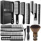 HEYMKGO 14 Pcs Professional Barber Hair Comb Set for Men & Women, Hair Cutting Kit with Wide Tooth Comb, Rat Tail Comb, Clipper Brush, Neck Duster, Styling Clips for Salon Grooming Tools (Black A)