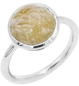 Jay Jools Damen-Rutilquarz-Ring - echter Rutilquarz in 925er Sterlingsilber, handgefertigter Geburtsstein-Schmuck