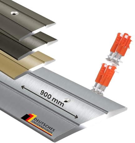 KARAT Übergangsprofil Vorgebohrt Silber 900 mm Alu - Länge 1m, Breite 36 mm - Übergangsschiene Aluminium eloxiert, Übergangsleiste Vorgebohrt, Abdeckleiste Firm